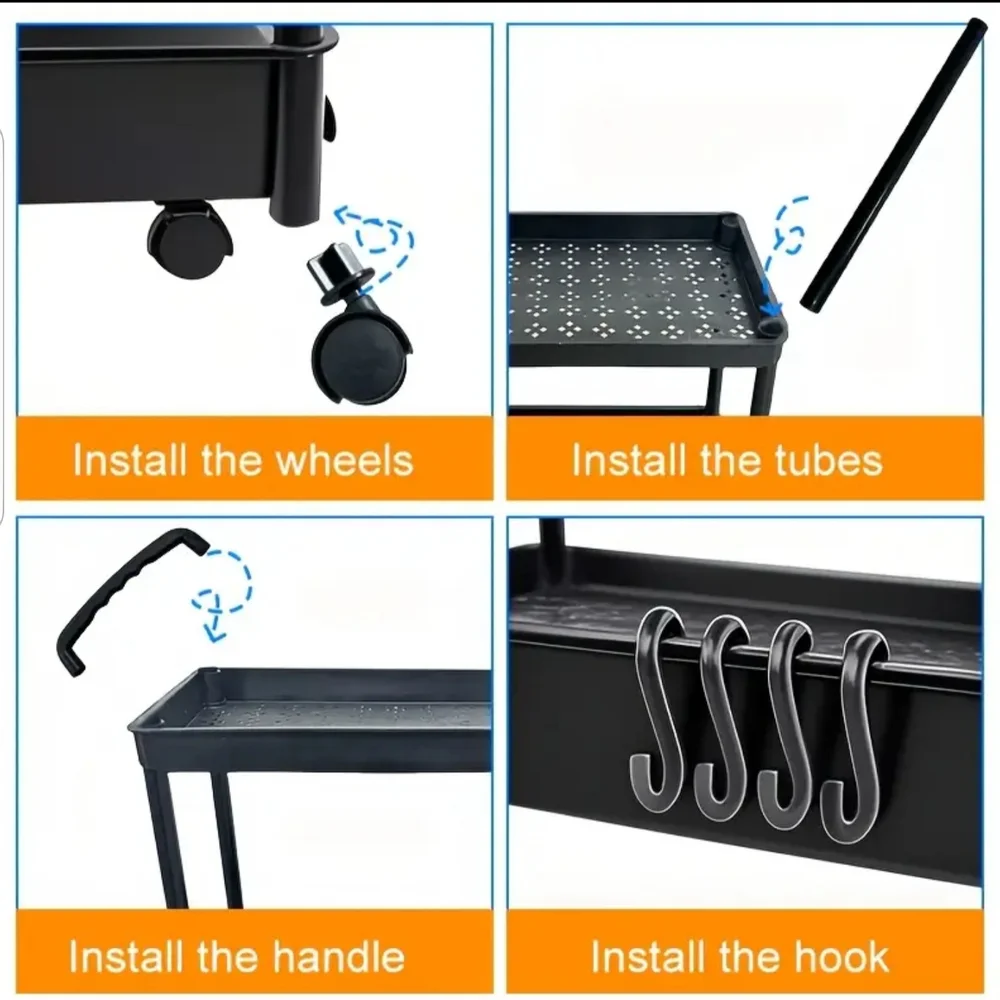 5-Tier Black Rolling Storage Cart - No hooks 🪝 included